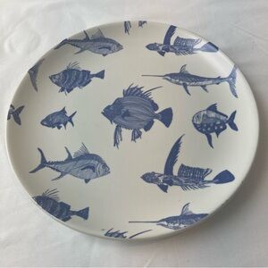Blue White Fish 8” Plate Coastal Nautical Portugal White Ocean Beach Home Decor